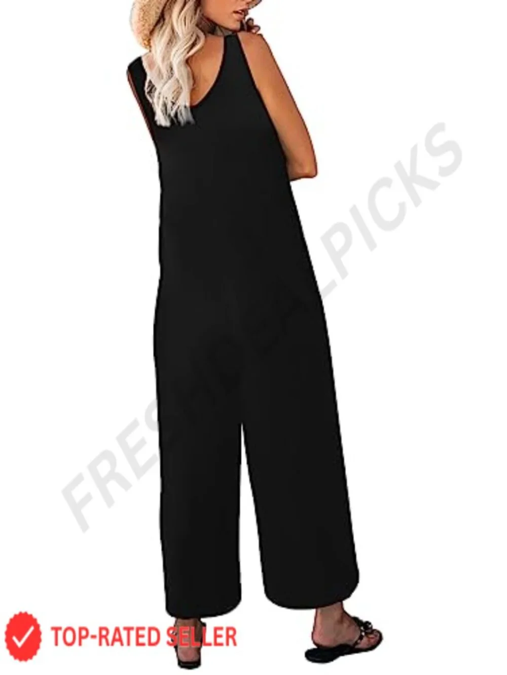 Women's Casual Loose Tank Jumpsuit Sleeveless Crewneck Wide Leg Romper with